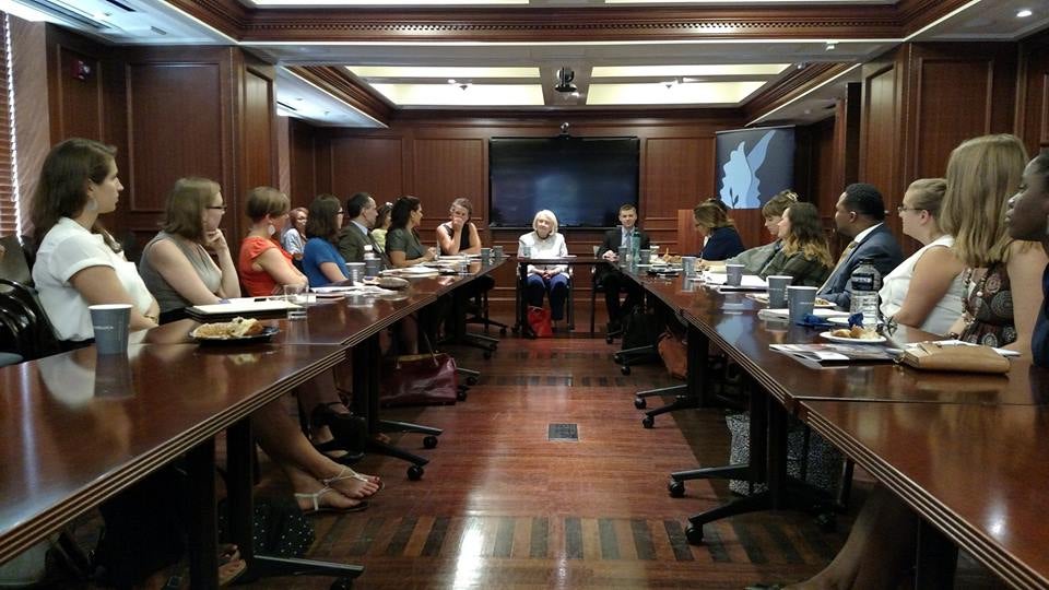 Melanne Verveer leads a panel discussion