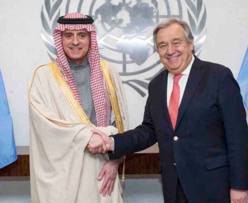 UN Secretary-General with H.E. Mr. Adel Ahmed Al-Jubeir, Minister for Foreign Affairs, Kingdom of Saudi Arabia