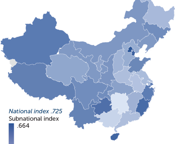 Map of China in various shades of blue