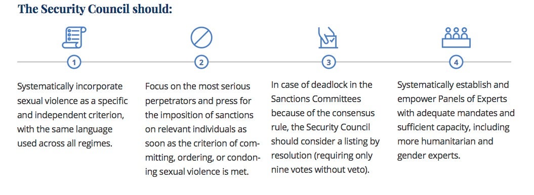 recommendations for UNSC on how to prevent and punish sexual violence in conflict