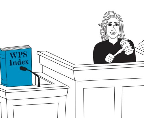 Cartoon of Georgetown research on witness stand in court