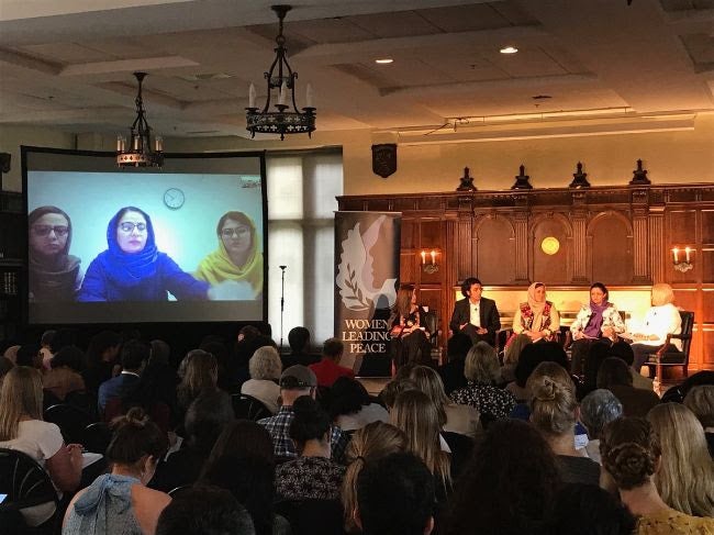 Afghan women join a Georgetown event via Skype