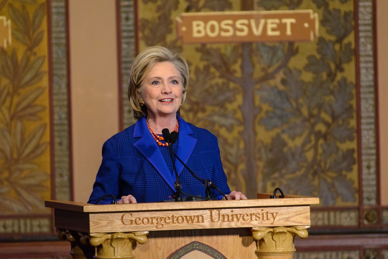 Hillary Clinton speaks at Georgetown podium