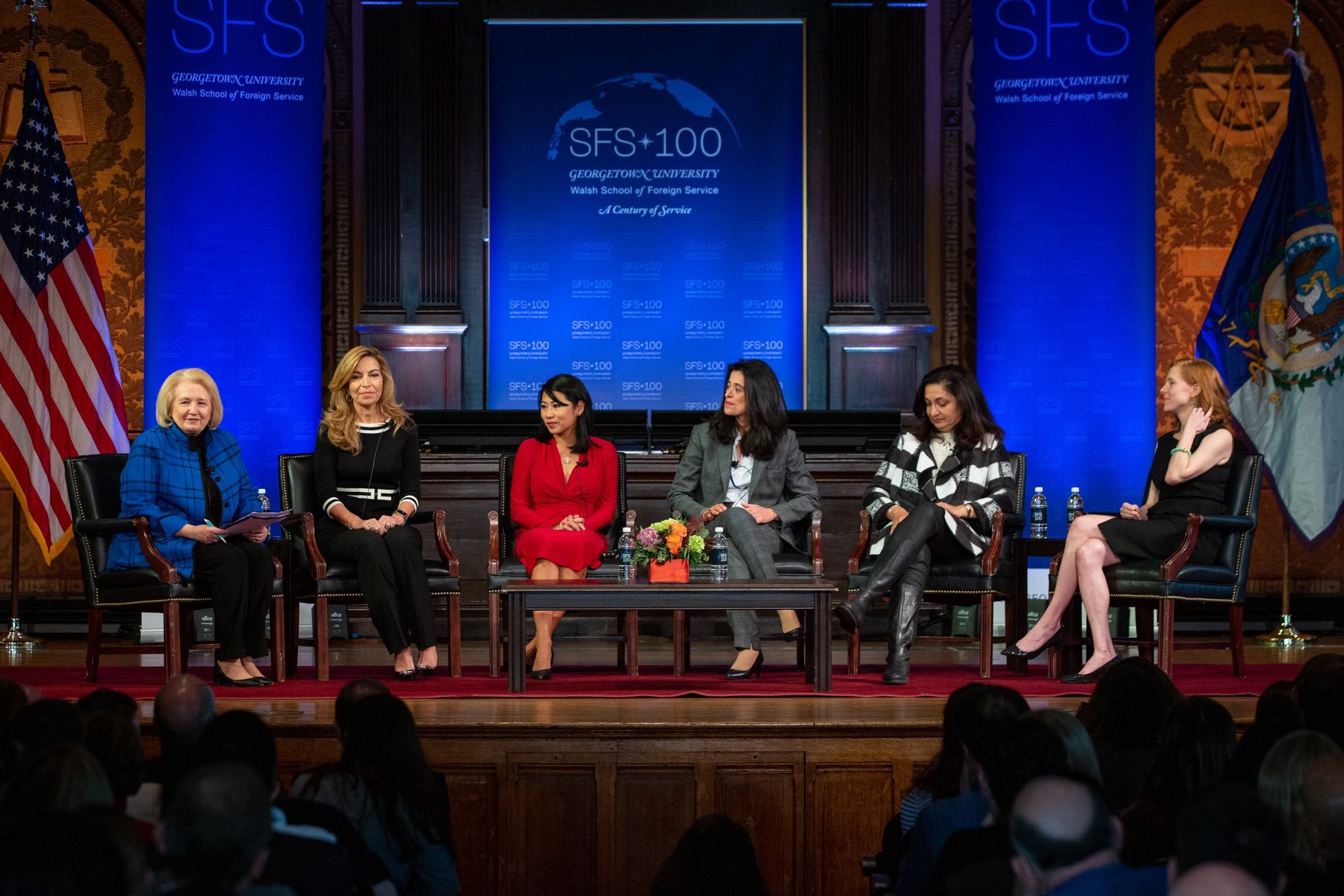 Melanne Verveer moderates panel in Gaston Hall about women's leadership