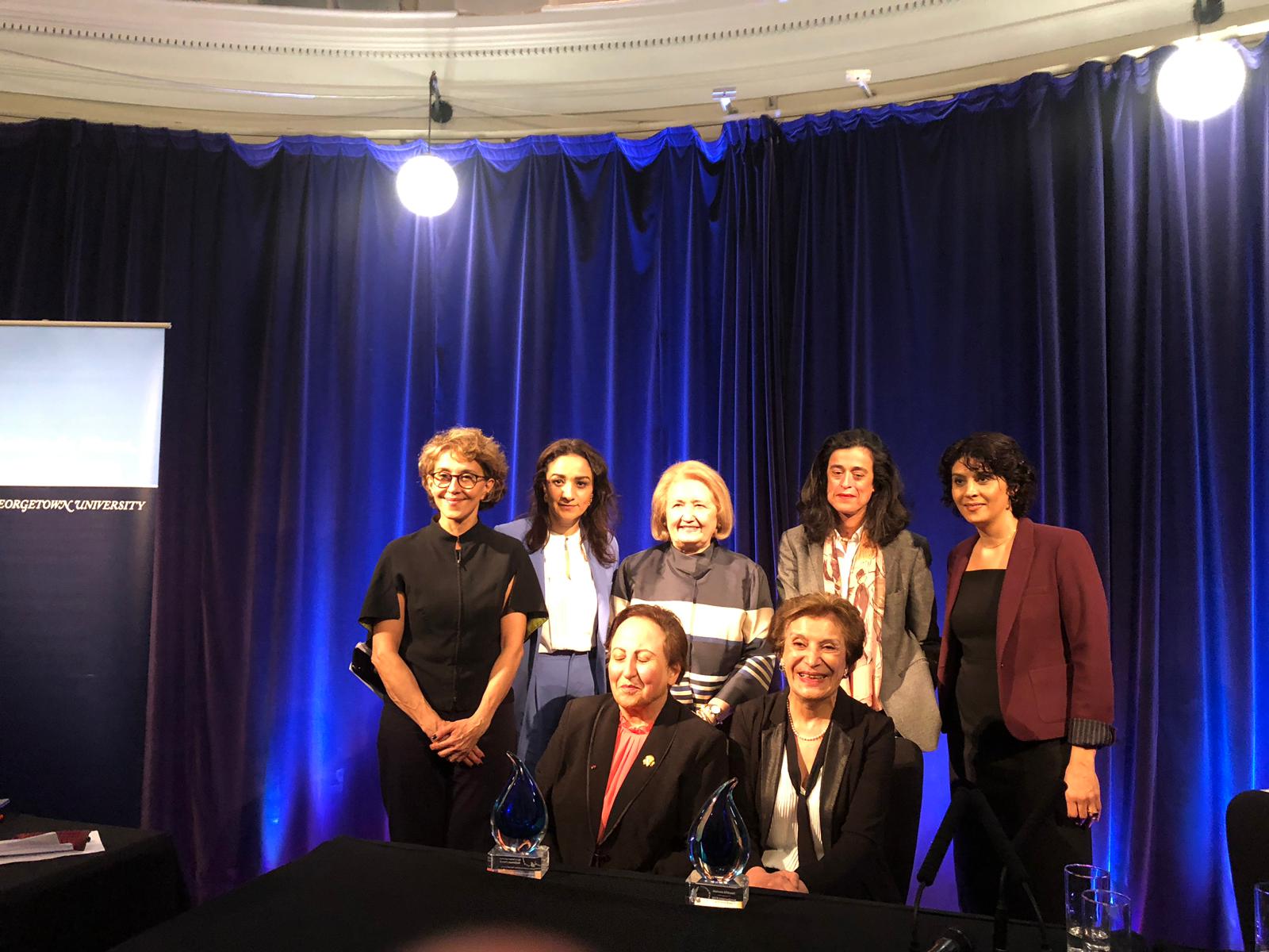 Awardees with panelists and Ambassador Melanne Verveer at awards ceremony celebrating Iranian Women's Leadership