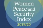 Cover of the 2019/20 Women, Peace and Security Index. Large title on blue, yellow, and red abstract circles.