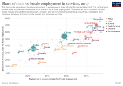 Share of male to female employment in the services industry