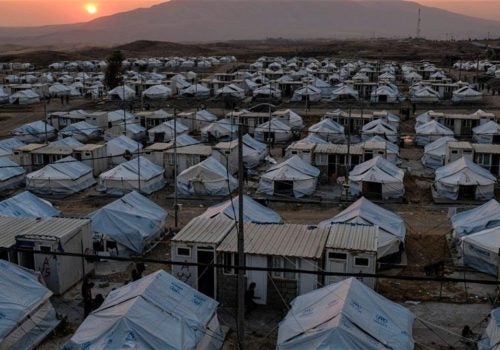Numerous tents in a refugee camp