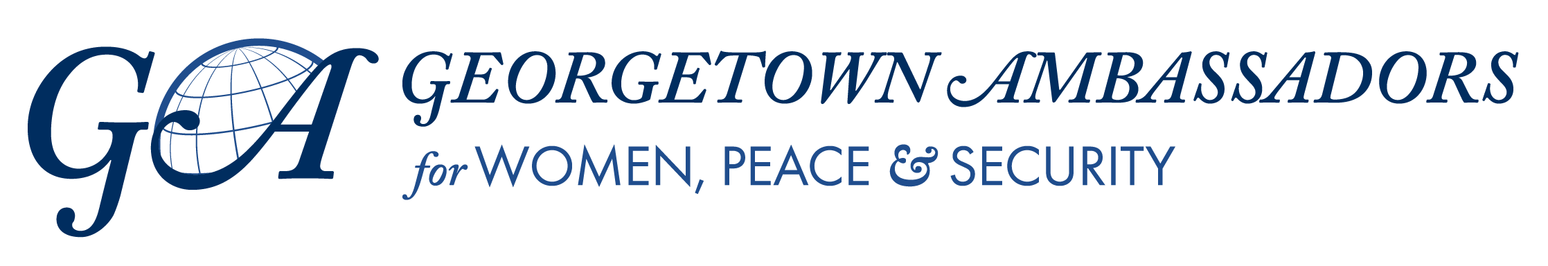 A logo with the words "Georgetown Ambassadors for Women, Peace and Security"