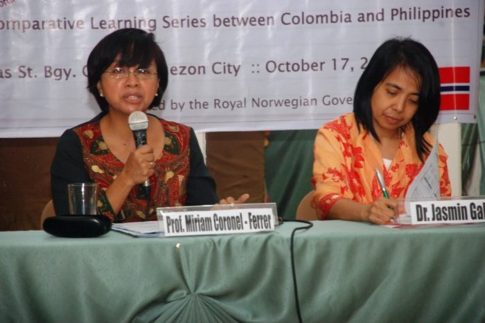 A photo of Miriam Coronel-Ferrer, Chairperson of the Philippines’ Government peace panel for negotiations with the Moro Islamic Liberation Front, shows the image of a person mentioned in this section of the article.