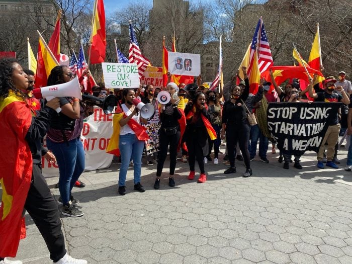 A photo of Tigrayans across the U.S. who came to New York in a protest calling for an end to the war and its war crimes, specifically addressing the Biden-Harris administration and the UN. The image illustrates events described in the blog post.