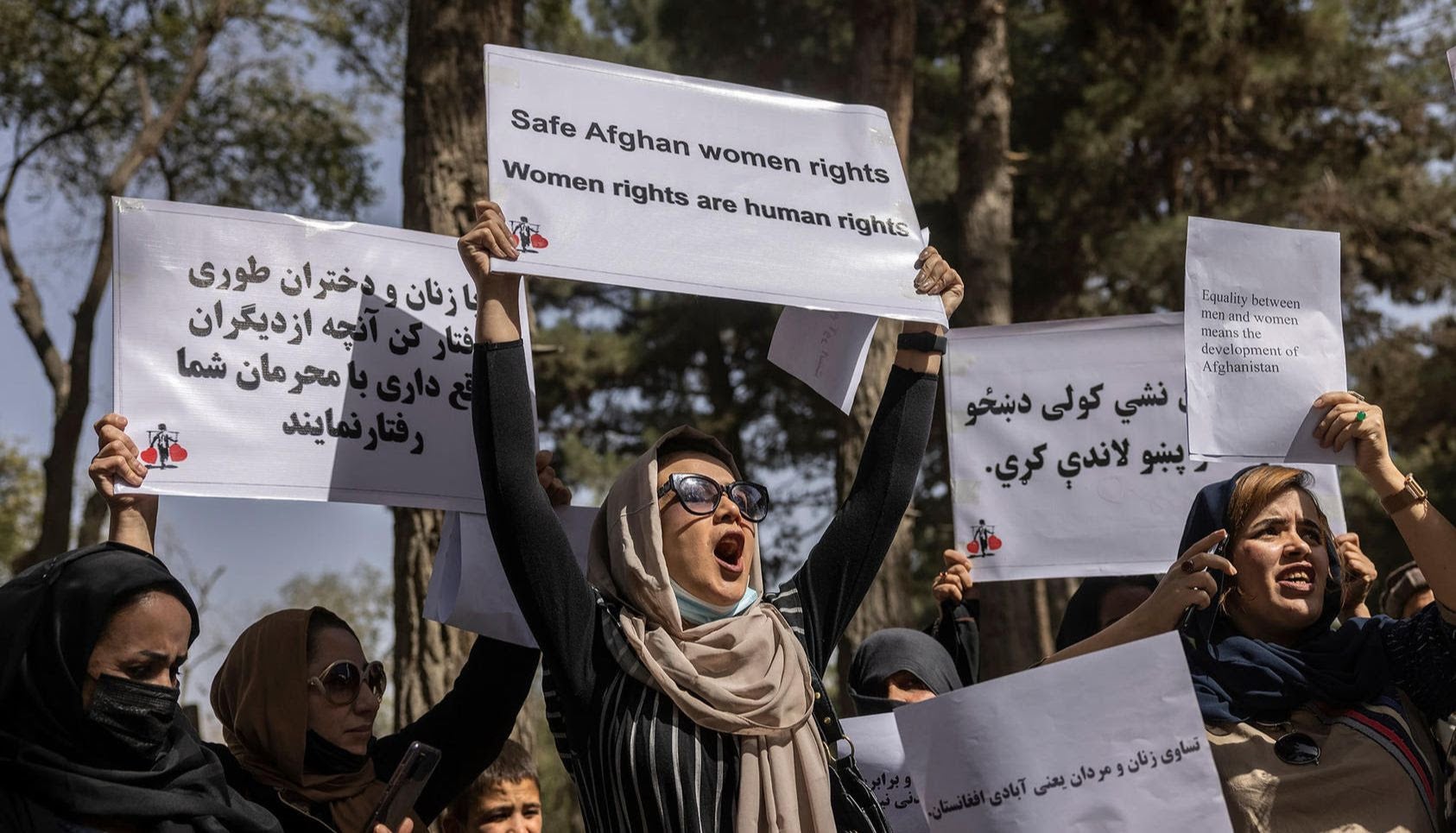 Afghan woman protesting